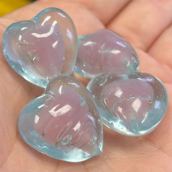 4 Vintage Pink Aqua Blue Heart Glass Beads