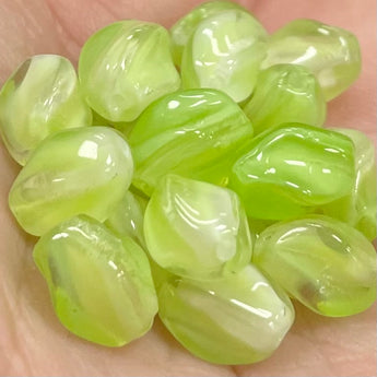 20 Vintage Cream Lime Green German Givre Oval Glass Beads #8105