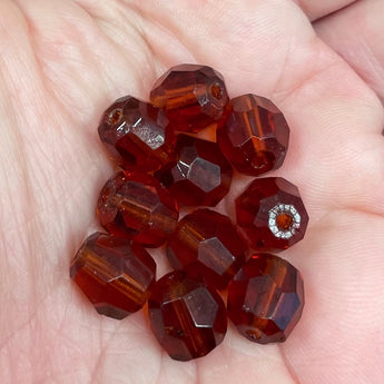 10 Vintage Amber German Faceted Glass Beads