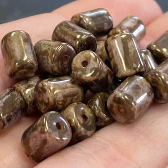 20 Purple Brown Picasso Barrel Glass Beads