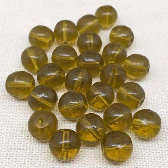 25 Vintage Golden Olive Green Round Glass Beads