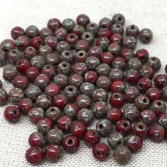 100 Red Picasso Czech Round Glass Beads