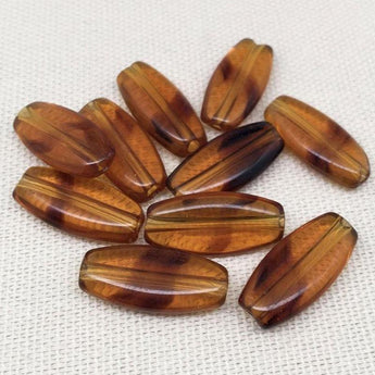 10 Vintage Striped Topaz Czech Oval Glass Beads