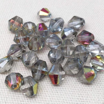 25 Vintage AB Translucent Silver Czech Bicone Glass Beads