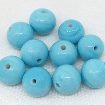 10 Vintage Striped Turquoise Japan Round Glass Beads