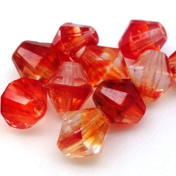 10 Vintage Fire Givre Orange Red German Bicone Glass Beads