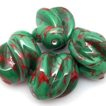 1 Vintage Handmade Green Red Italian Glass Bead