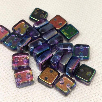 25 Magic Blue Two Hole Czech Chexx Square Glass Beads