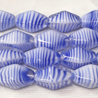 8 Vintage Blue White Striped Diamond Glass Beads