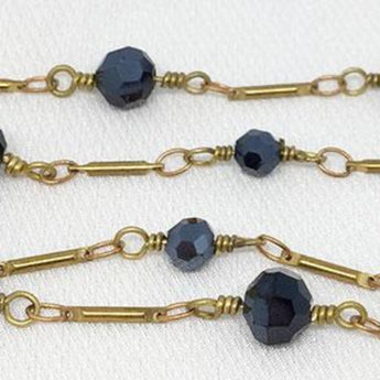 1 Foot Vintage Brass Faceted Glass Beaded Chain