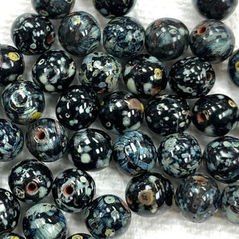 50 Vintage Black Picasso Czech Round Glass Beads