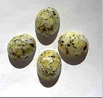 4 Vintage White Yellow Matrix Oval Glass Cabochons #9232