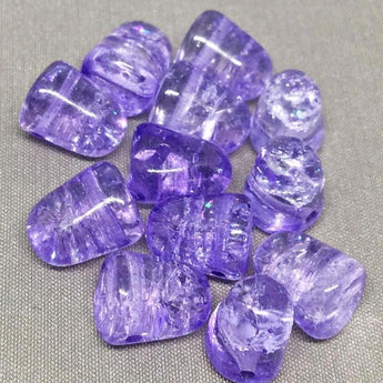 6 Purple Crackle Czech Gumdrop Glass Beads