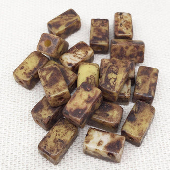 20 Golden Picasso Czech Rectangle Glass Beads