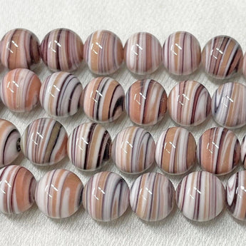 10 Vintage Japan Peach Striped Round Glass Beads