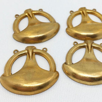 4 Vintage Art Deco Brass Metal Pendants Two Loop