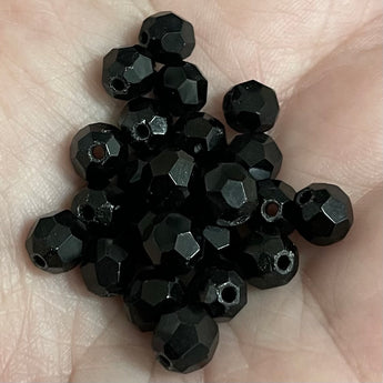 24 Faceted Black Glass Beads