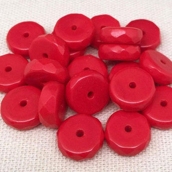 10 Vintage Cherry Red Czech Rondelle Glass Beads