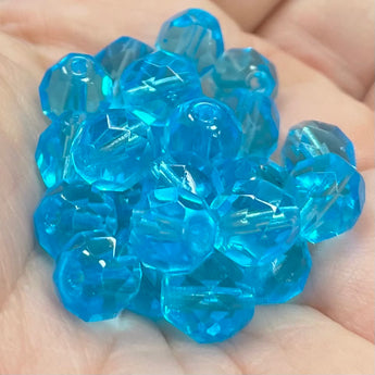 25 Aqua Blue Czech Fire Polished Glass Beads