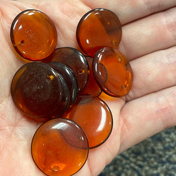 10 Vintage Amber Coin Glass Pendants #200293