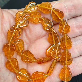 25 Topaz Czech Leaf Glass Beads