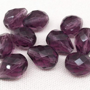 8 Vintage Purple Czech Faceted Teardrop Glass Beads #3969