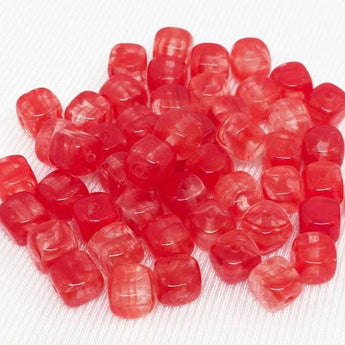 50 Vintage Hurricane Clear Red Czech Cube Glass Beads