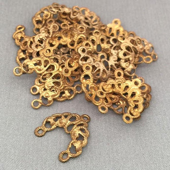 25 Vintage Brass Filigree Connector Metal Findings