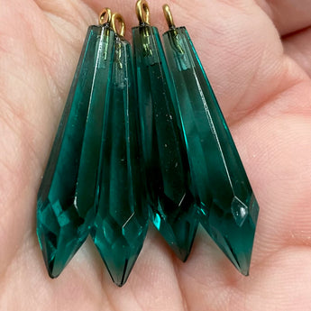 4 Vintage Emerald Green Glass Pendants