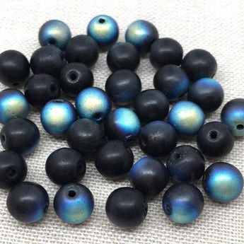 50 Matte AB Black Czech Round Glass Beads