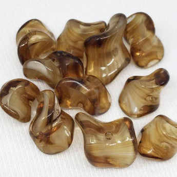 12 Mixed Vintage Yellow Brown Striped German Glass Beads