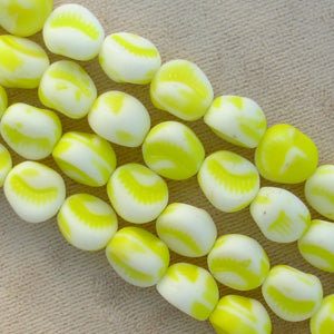 25 Vintage White Yellow German Glass Beads