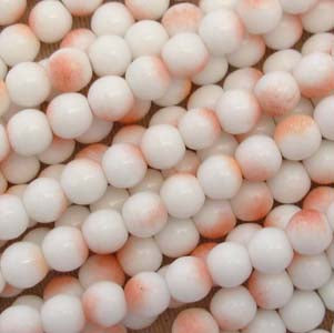 50 Vintage Coral Blush Japan Round Glass Beads #4831