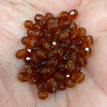 100 Amber Czech Fire Polished Glass Beads