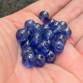 25 Vintage Luster Blue Czech Round Glass Beads