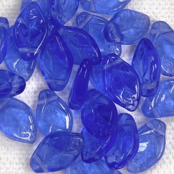 25 Sapphire Blue Czech Leaf Glass Beads