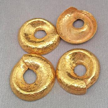 4 Vintage Hammered Russian Gold Plated Round Metal Stampings