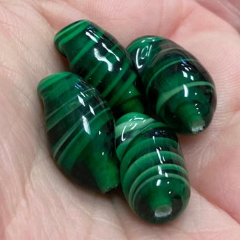 4 Vintage Green Spiral Oval Japan Glass Beads #4527