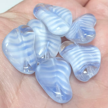 6 Vintage German Blue White Striped Glass Beads #9252