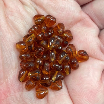 50 Vintage Amber Heart Glass Beads #9485