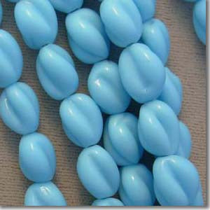 12 Turquoise Blue Twist  Oval Glass Beads #200261