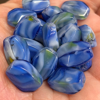 20 Vintage Blue Millefiori Oval Glass Beads