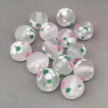 10 Vintage Rose Millefiori Japan Frosted Clear Glass Beads