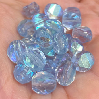 25 Light Sapphire Blue Czech Coin Two Way Faceted Glass Beads