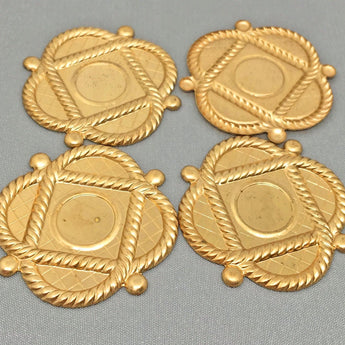 4 Vintage Brass Metal Stampings 33mm