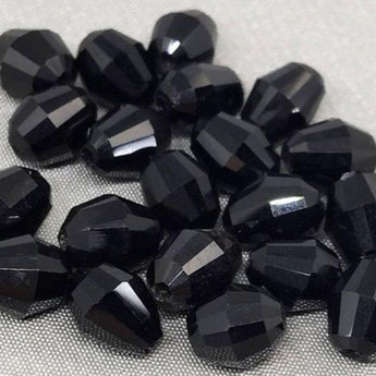 20 Vintage Handmade Black Faceted Teardrop Glass Beads