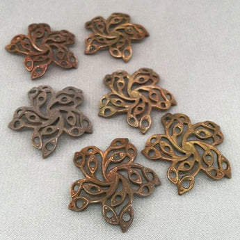 4 Vintage Solid Aged Cast Brass Star Flower Metal Findings