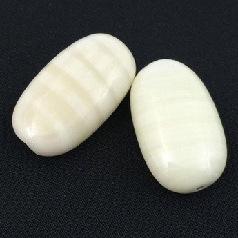 2 Vintage Large Marbled Light Yellow Oval Glass Beads