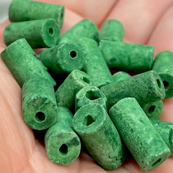 20 Vintage Green Porcelain Tube Beads