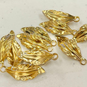 12 Vintage Gold Plated Leaf Charms #8781